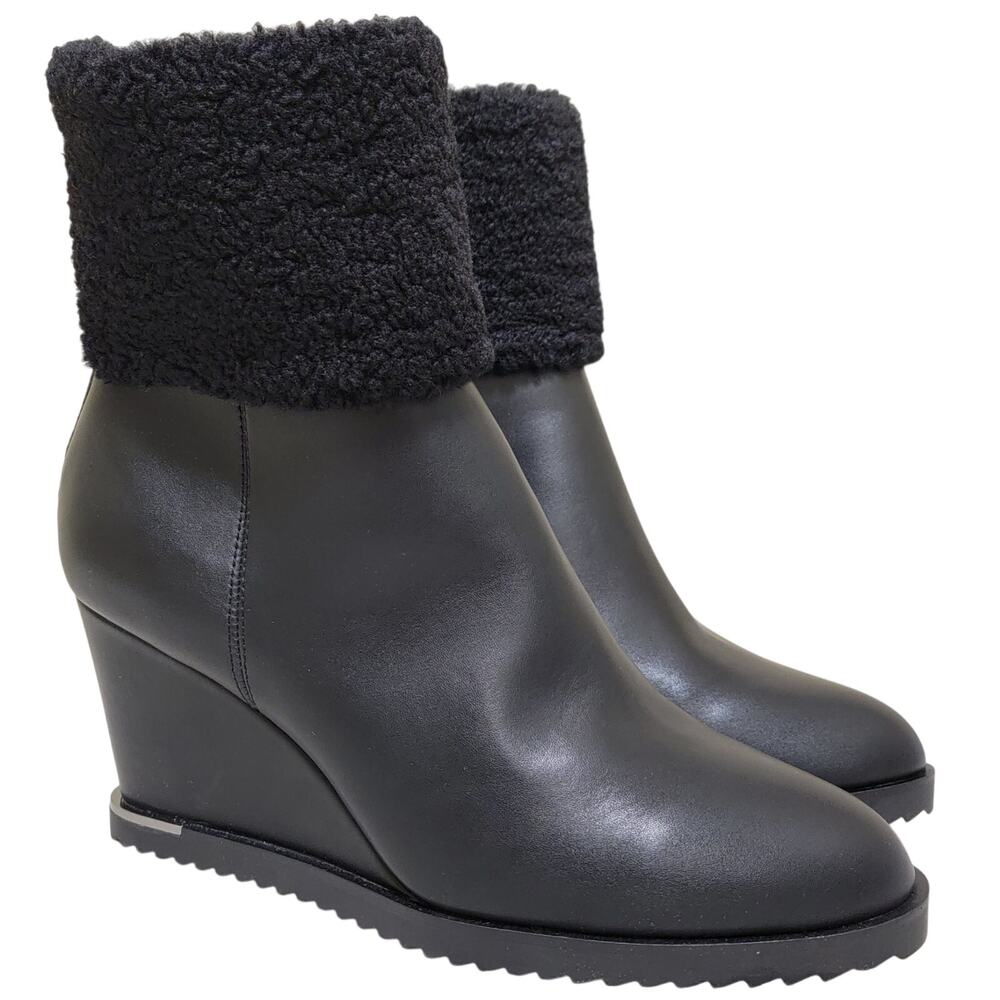 DKNY Women Powell Wedge Heel Ankle Booties Size US 9.5M Black Faux Leather